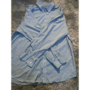Duluth Trading Co XL Blue Gingham Check Shirt Long Sleeve 100% Cotton